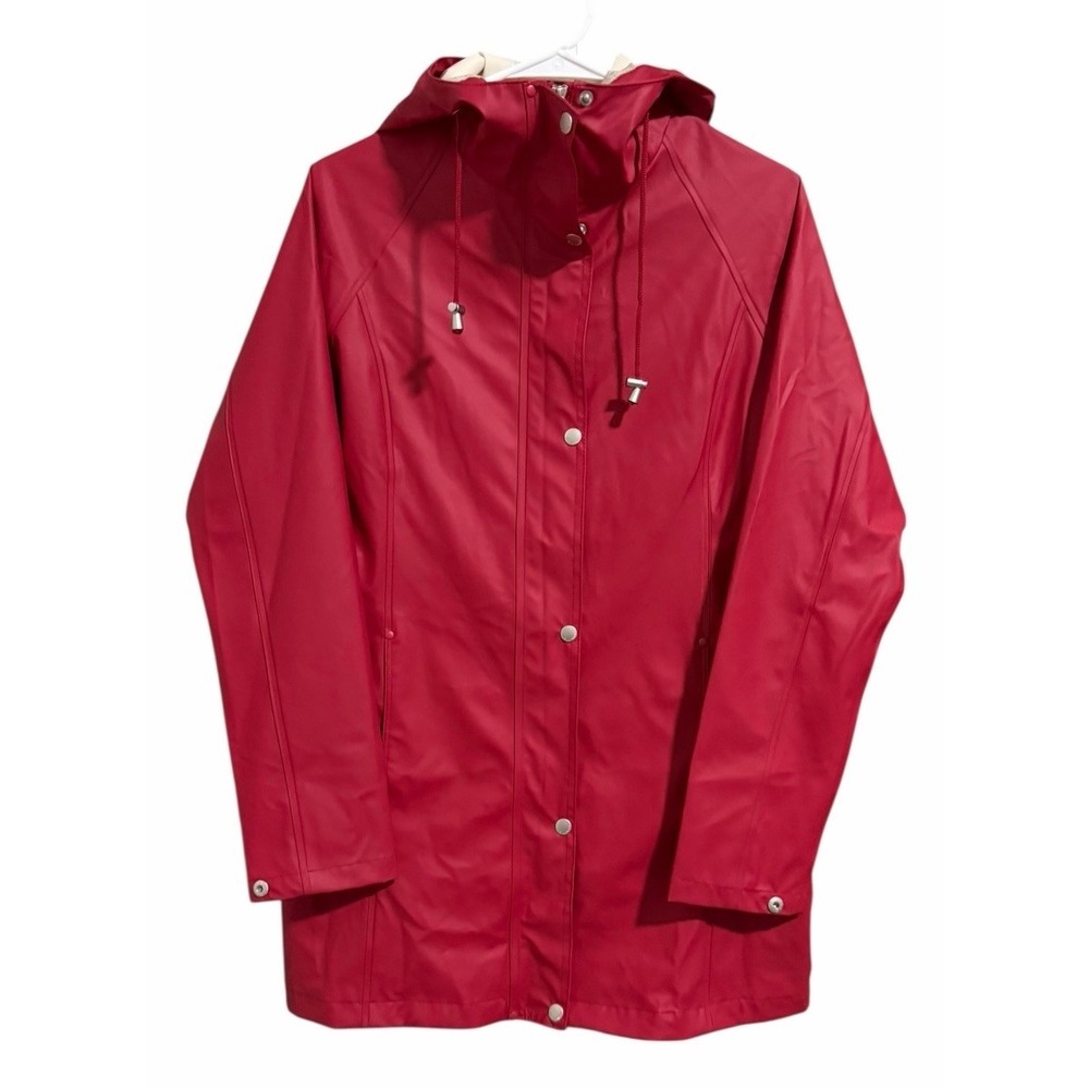 ILSE JACOBSEN Hornbaek Hooded Raincoat Jacket Red Women's Size 4